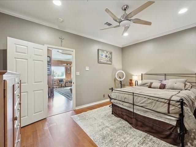 Bedroom, Interior, Recessed Lighting, Wood Texture Flooring