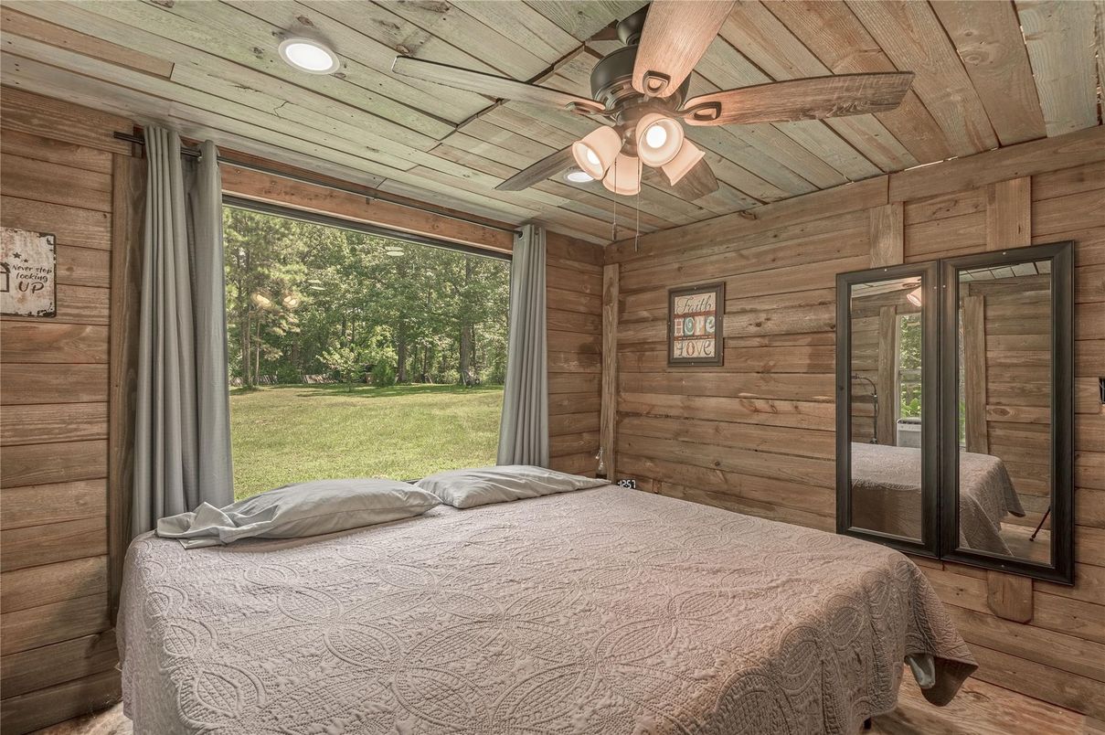 Bedroom, Interior, Recessed Lighting, Wooden Ceilings, Wood Texture Flooring, Wooden Walls