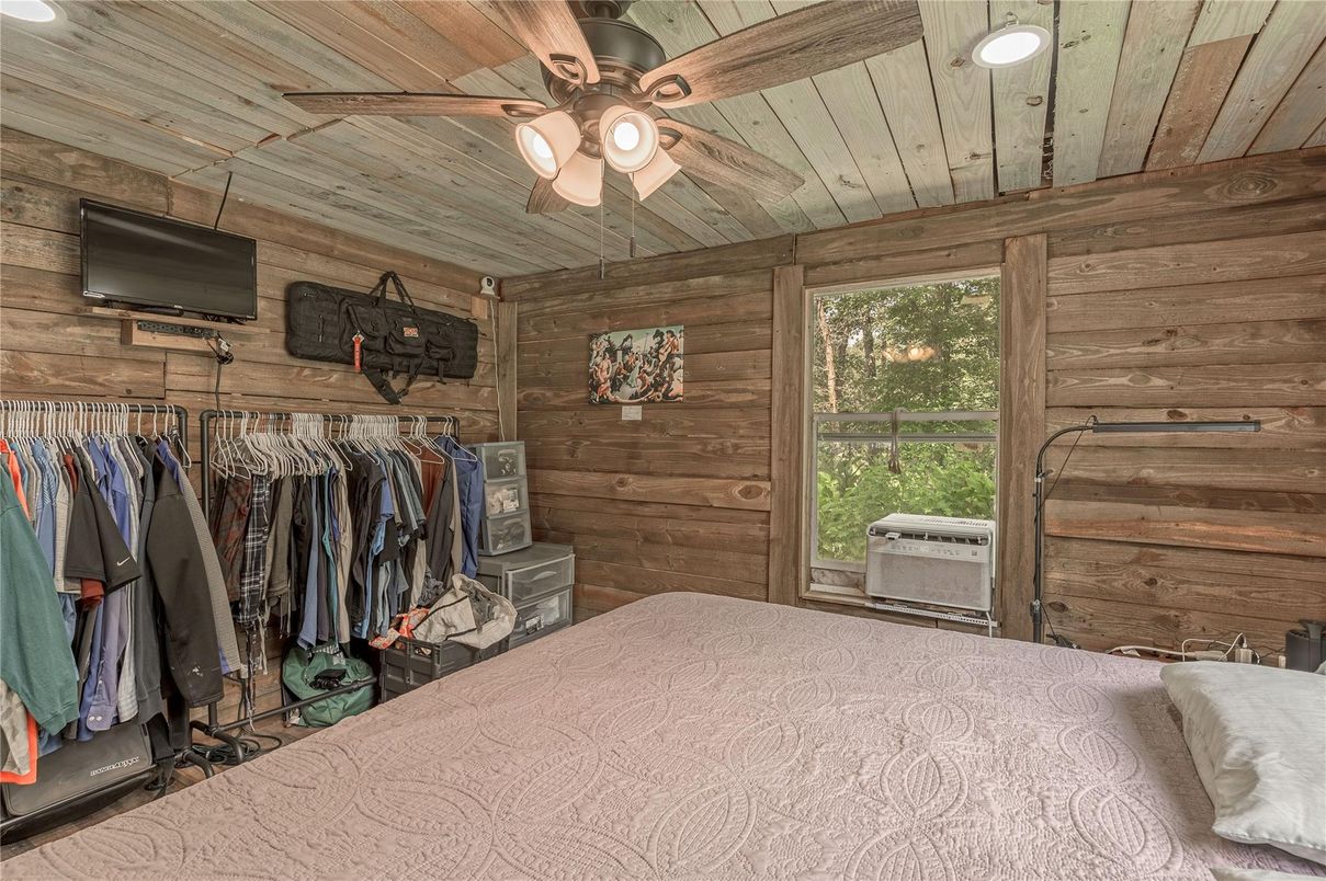 Bedroom, Interior, Recessed Lighting, Wooden Ceilings, Wooden Walls