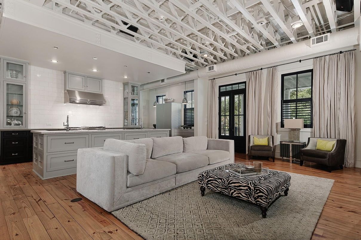 Interior, Kitchen, Living room, Recessed Lighting, Stainless Steel Appliances, Wood Texture Flooring