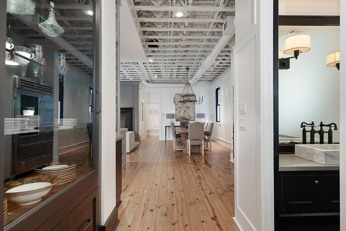 Dining room, Interior, Recessed Lighting, Wood Texture Flooring