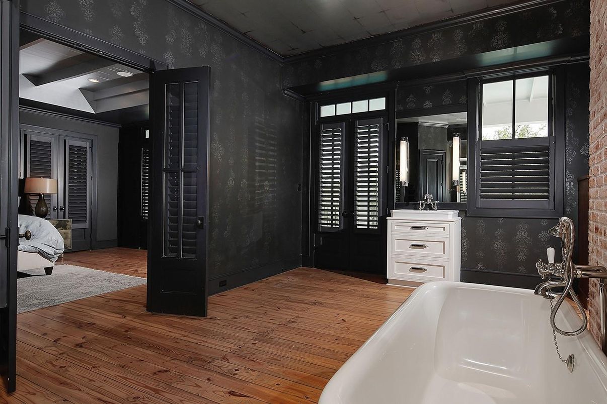 Bathroom, Free Standing Baths, Interior, Wood Texture Flooring