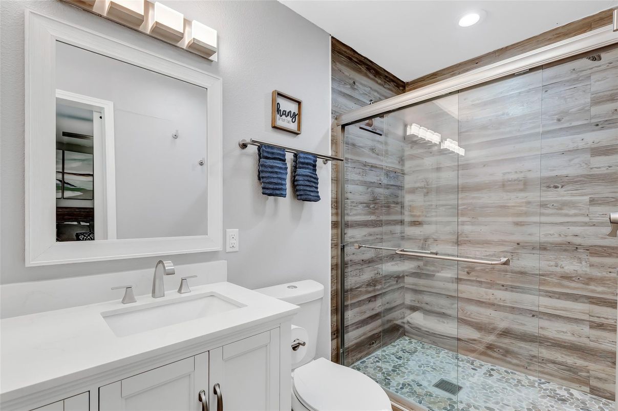 Bathroom, Glass Shower, Interior, Recessed Lighting