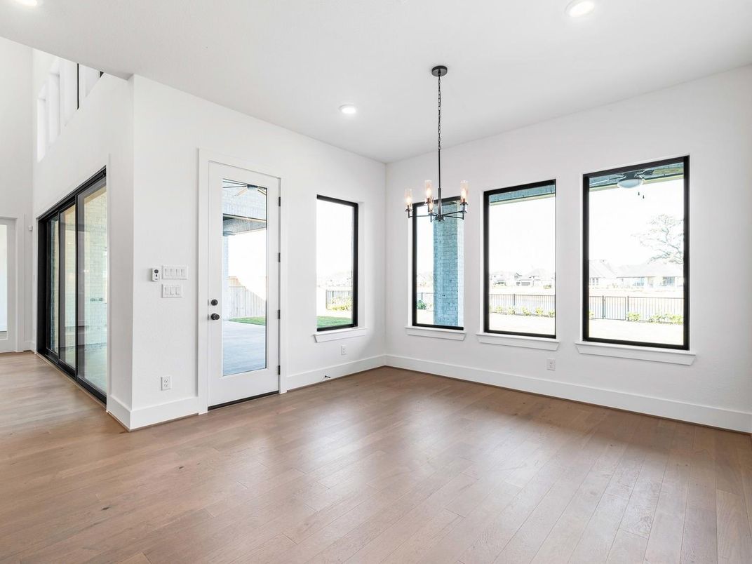 Chandelier, Empty room, Interior, Pendant Lights, Recessed Lighting, Wood Texture Flooring