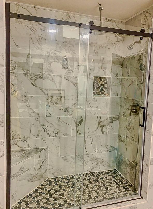 Bathroom, Glass Shower, Interior, Marble Walls