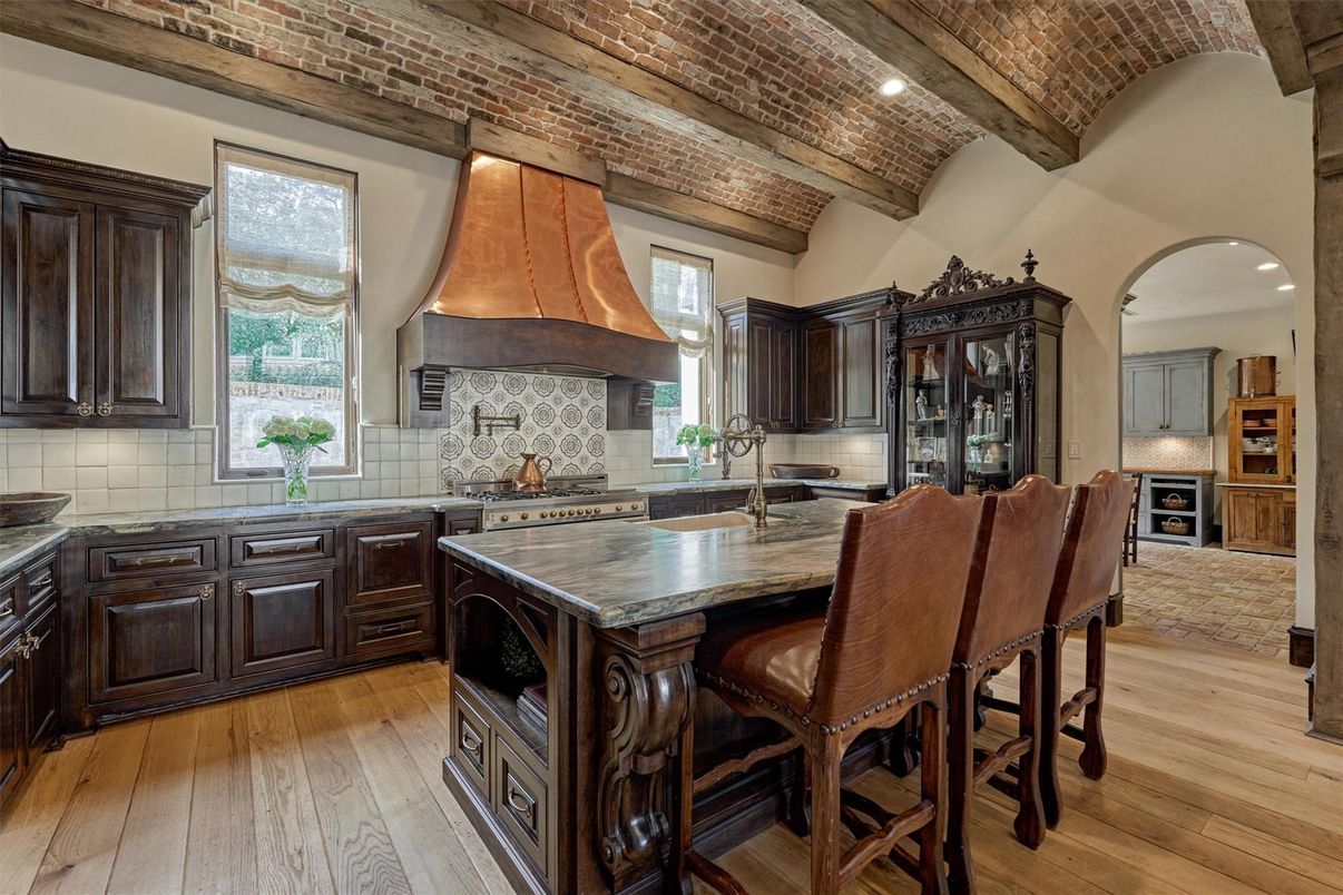 Interior, Kitchen, Recessed Lighting, Stainless Steel Appliances, Wooden Beams, Wooden Ceilings, Wood Texture Flooring