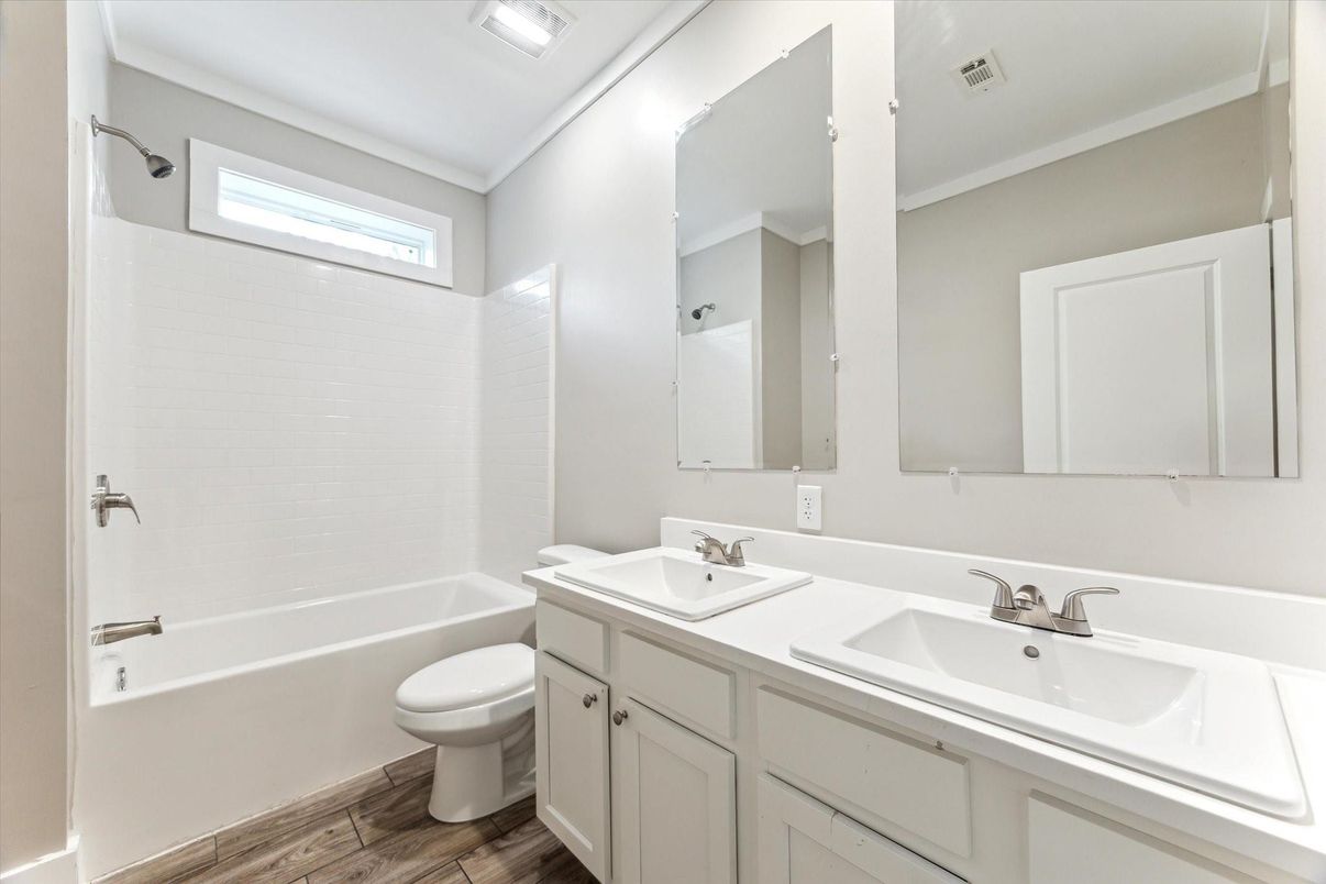 Bathroom, Dual Sink Vanities, Interior, Wood Texture Flooring