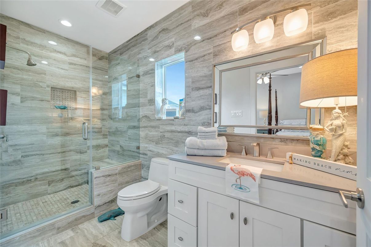 Bathroom, Glass Shower, Interior, Recessed Lighting