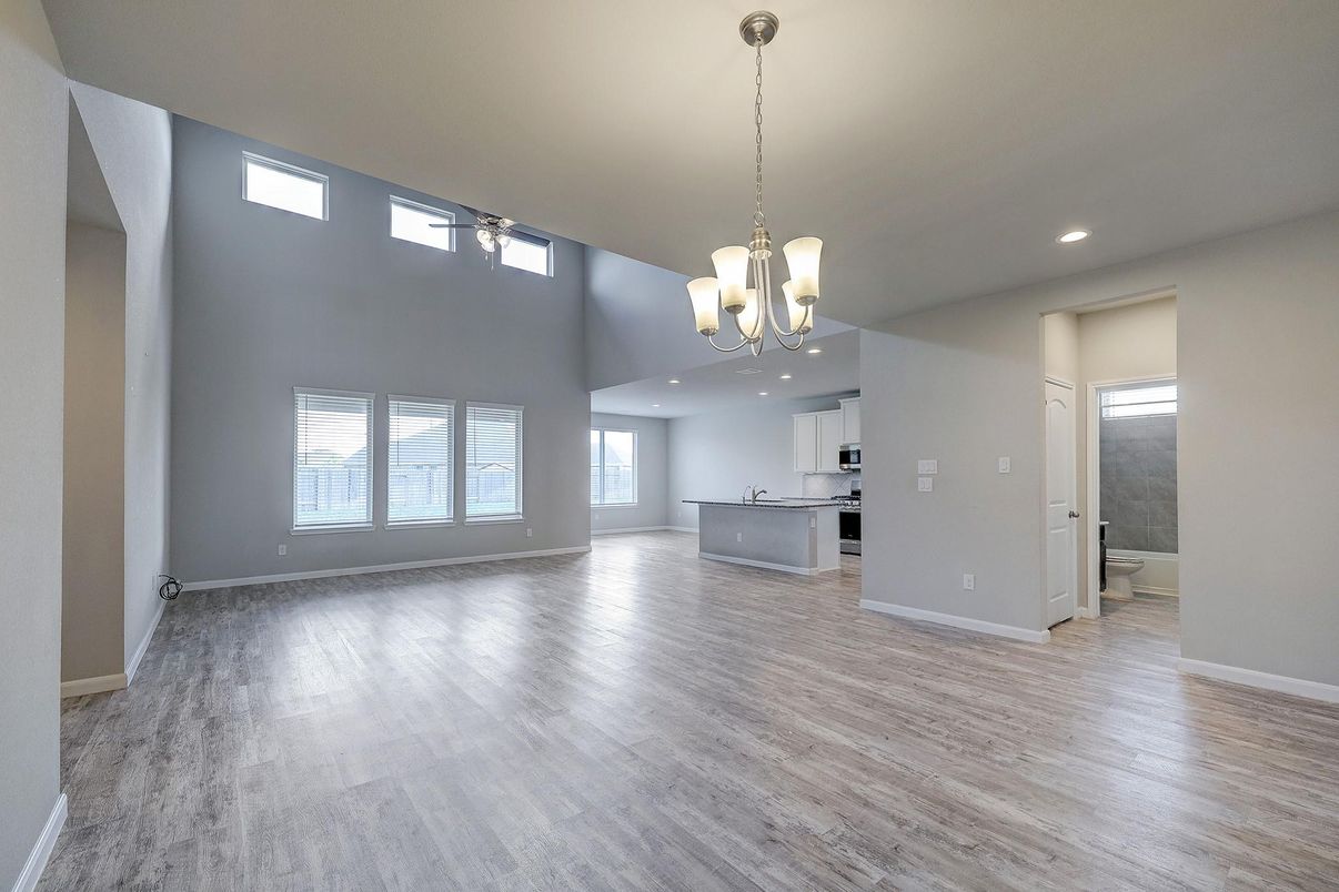 Chandelier, Interior, Kitchen, Pendant Lights, Recessed Lighting, Wood Texture Flooring
