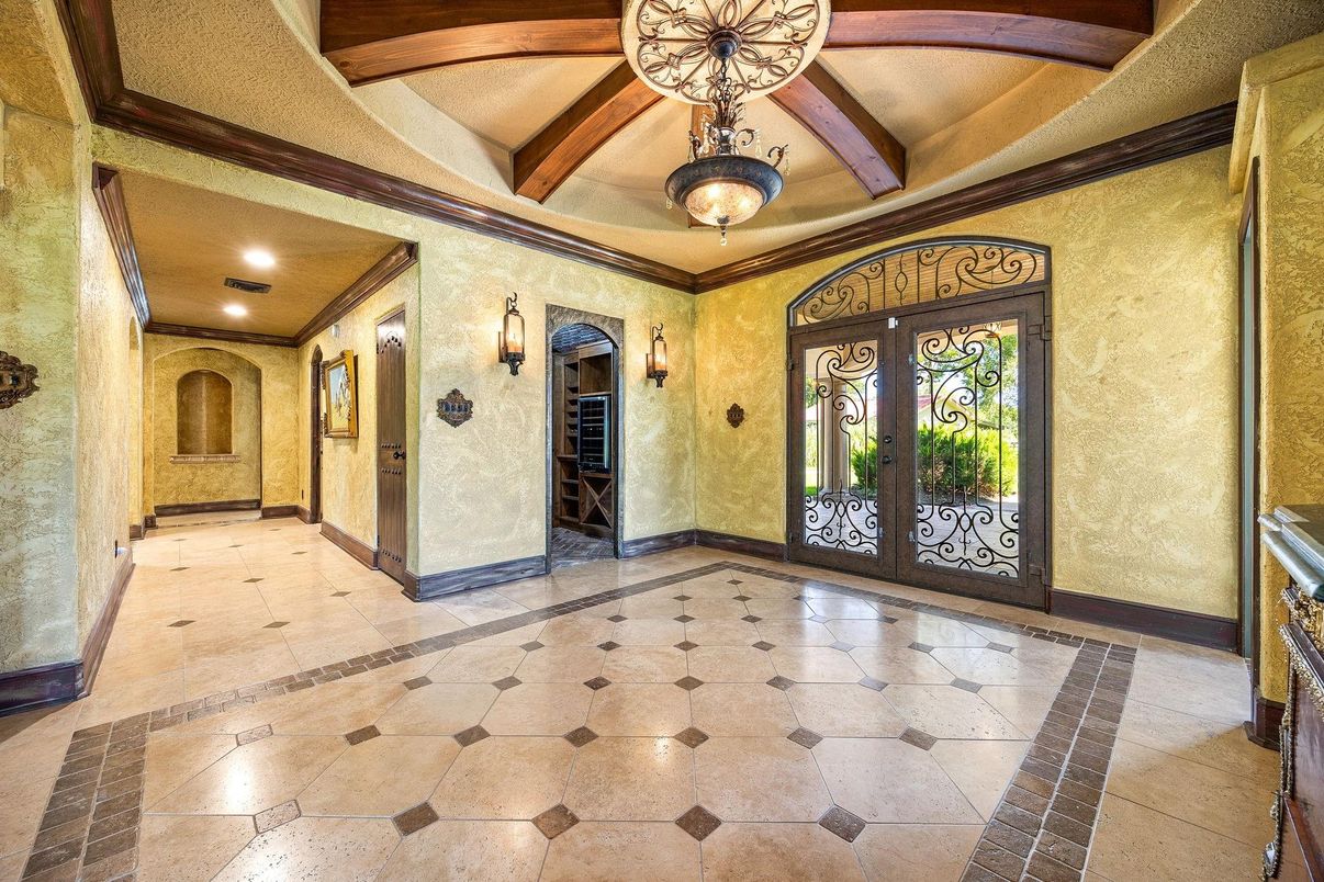 Chandelier, Interior, Recessed Lighting, Wooden Beams