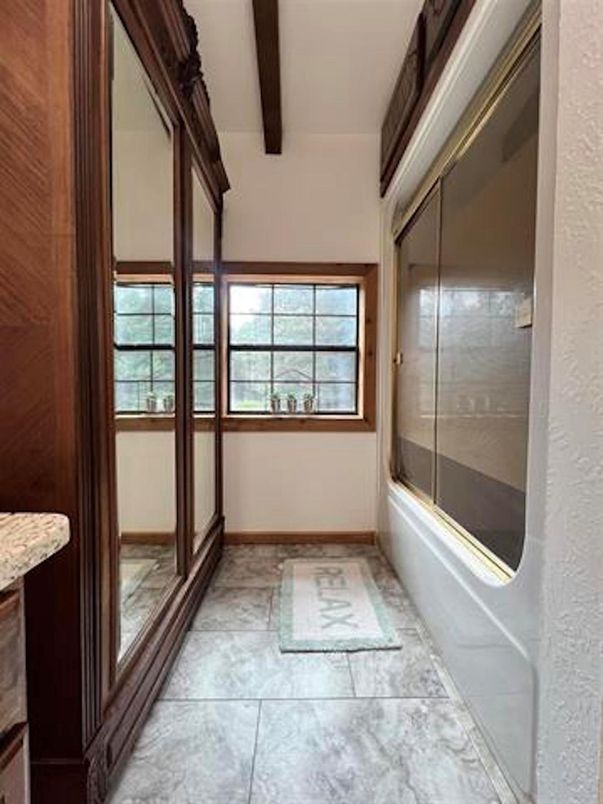 Bathroom, Glass Shower, Interior, Wooden Beams