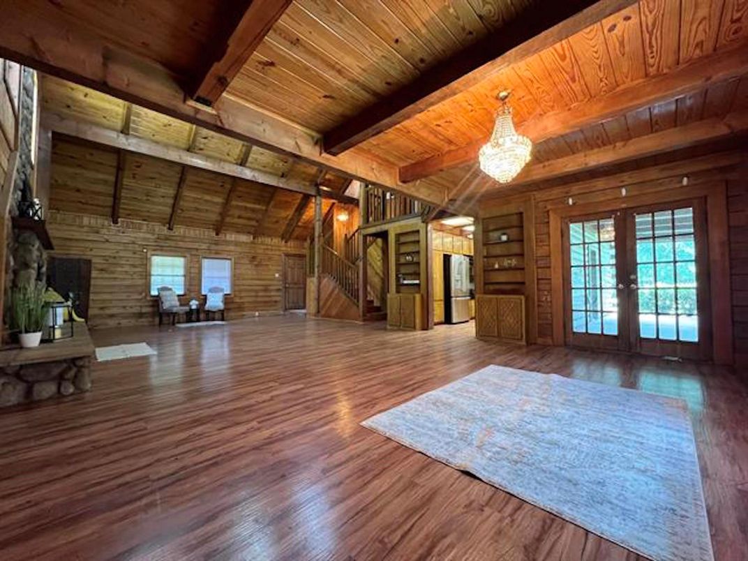 Chandelier, Empty room, Interior, Wooden Beams, Wooden Ceilings, Wood Texture Flooring, Wooden Walls