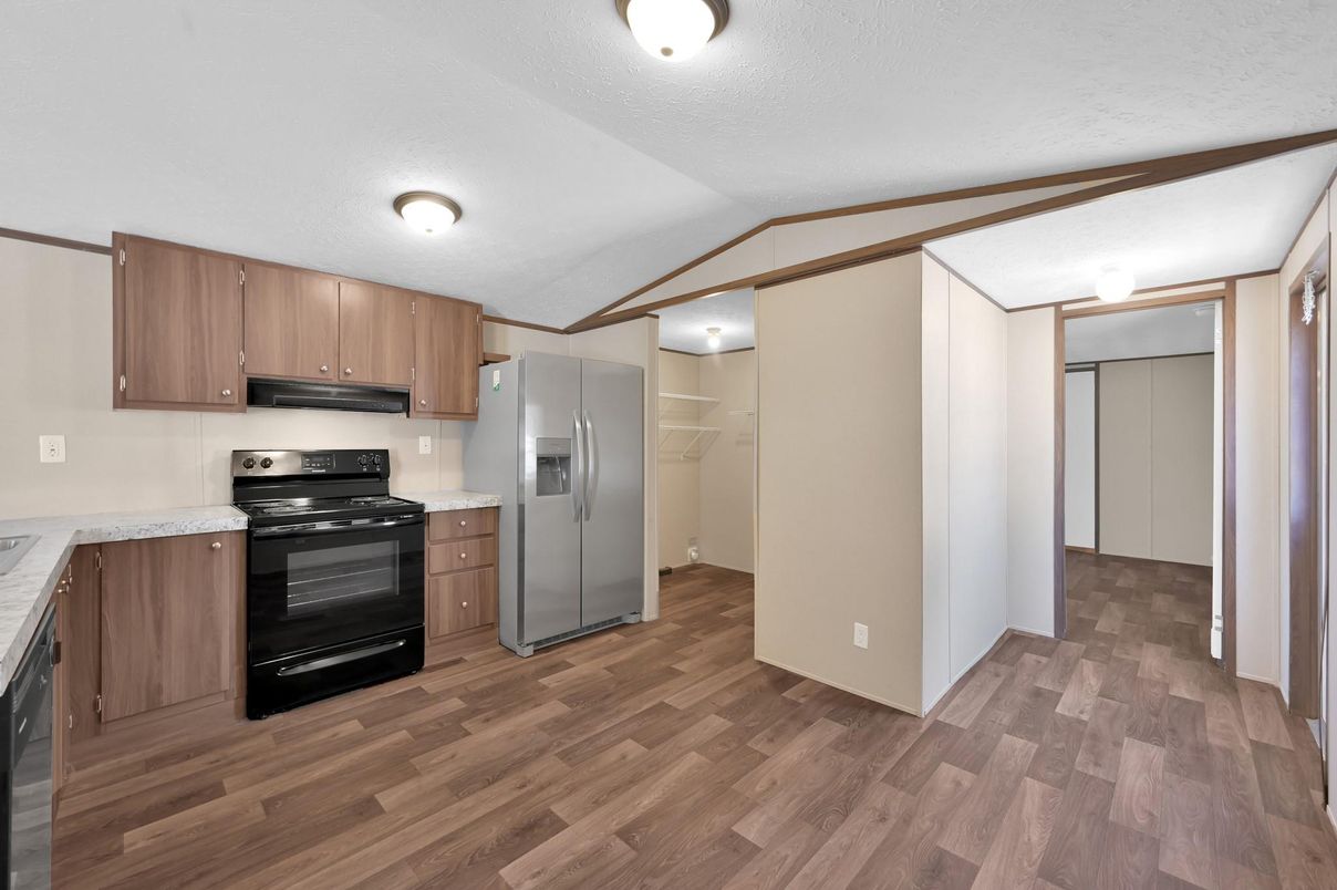 Interior, Kitchen, Stainless Steel Appliances, Wood Texture Flooring