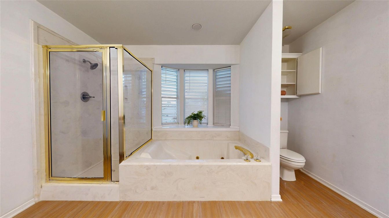 Bathroom, Glass Shower, Interior, Wood Texture Flooring