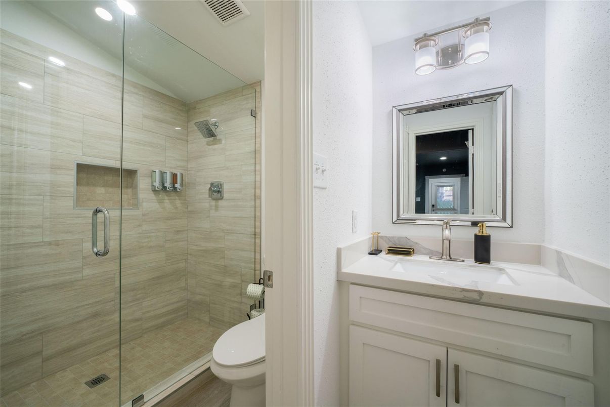 Bathroom, Glass Shower, Interior, Recessed Lighting