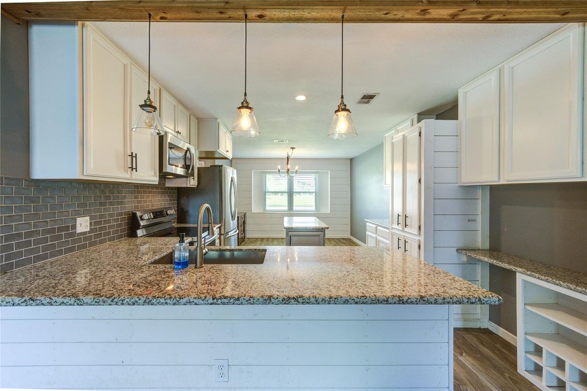 Interior, Kitchen, Pendant Lights, Recessed Lighting, Wood Texture Flooring