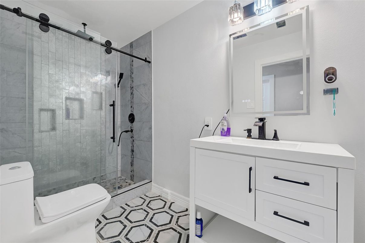 Bathroom, Glass Shower, Interior, Marble Walls