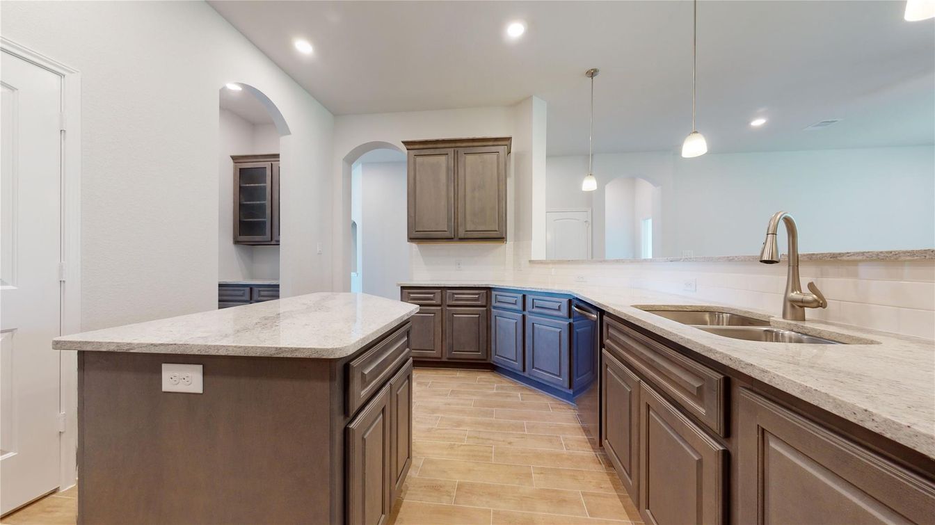 Interior, Kitchen, Pendant Lights, Recessed Lighting, Wood Texture Flooring