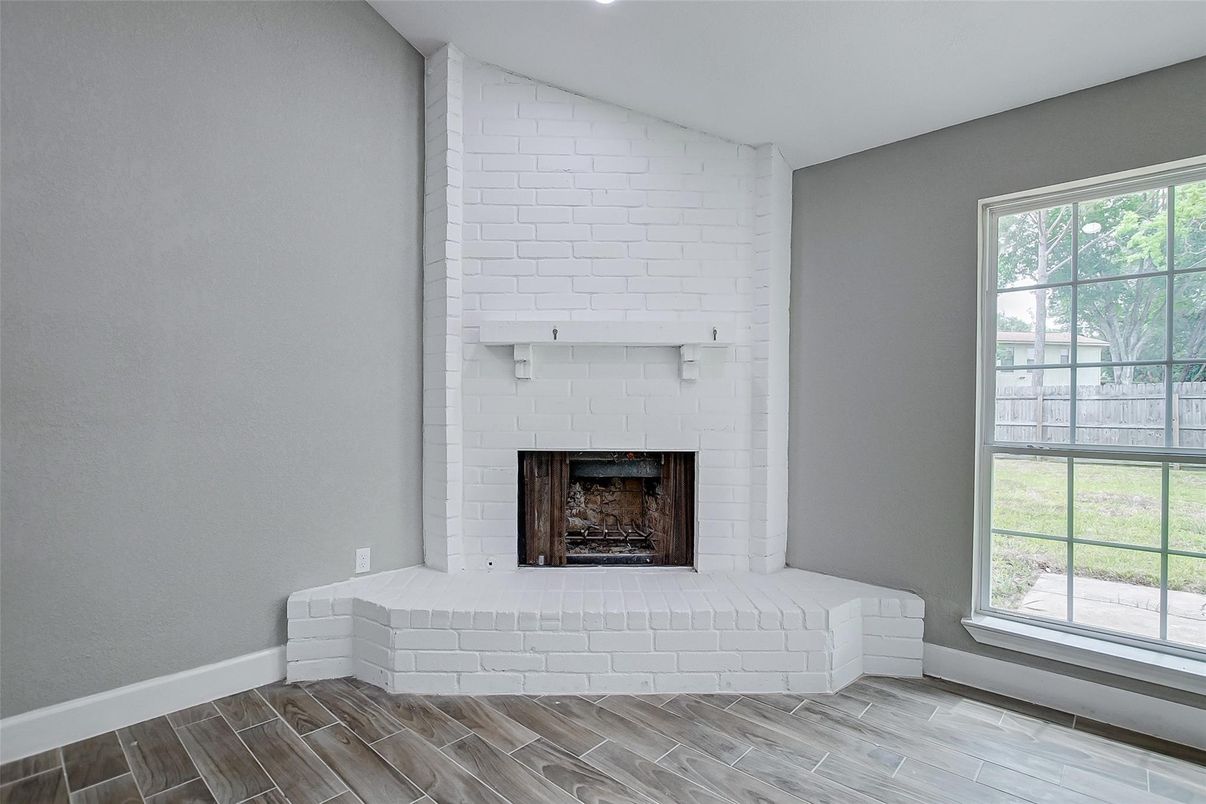 Fireplace, Interior, Recessed Lighting, Wood Texture Flooring