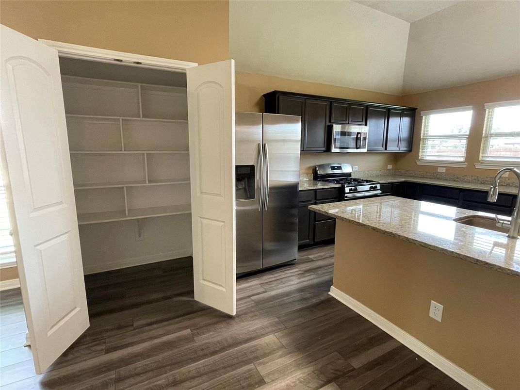 Interior, Kitchen, Stainless Steel Appliances, Wood Texture Flooring