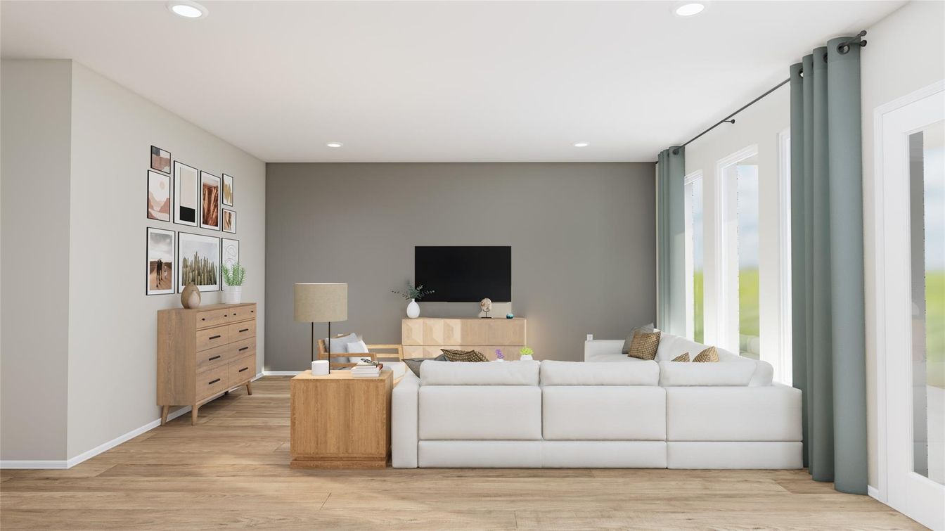 Interior, Living room, Recessed Lighting, Wood Texture Flooring