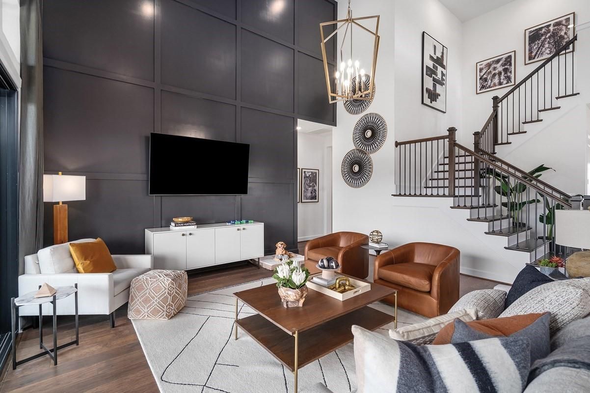 Interior, Living room, Pendant Lights, Wood Texture Flooring