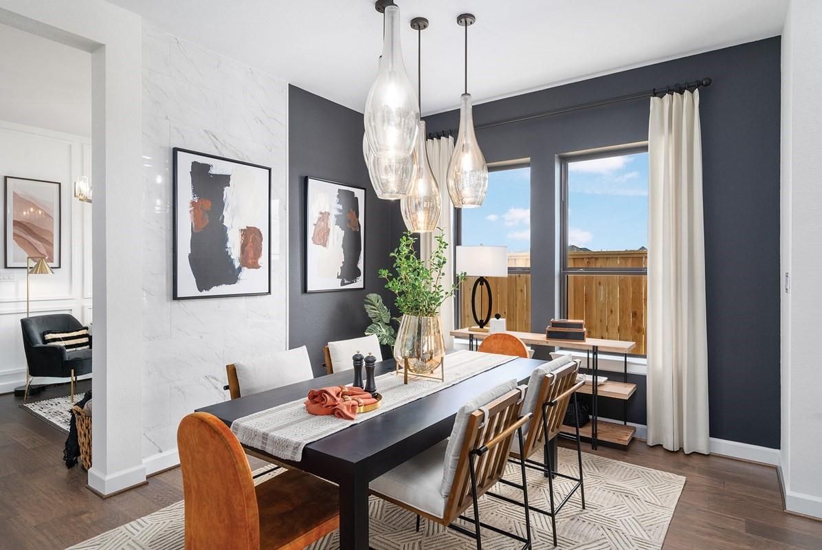 Dining room, Interior, Pendant Lights, Wood Texture Flooring