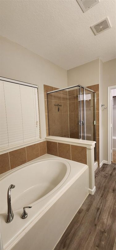Bathroom, Glass Shower, Interior, Wood Texture Flooring