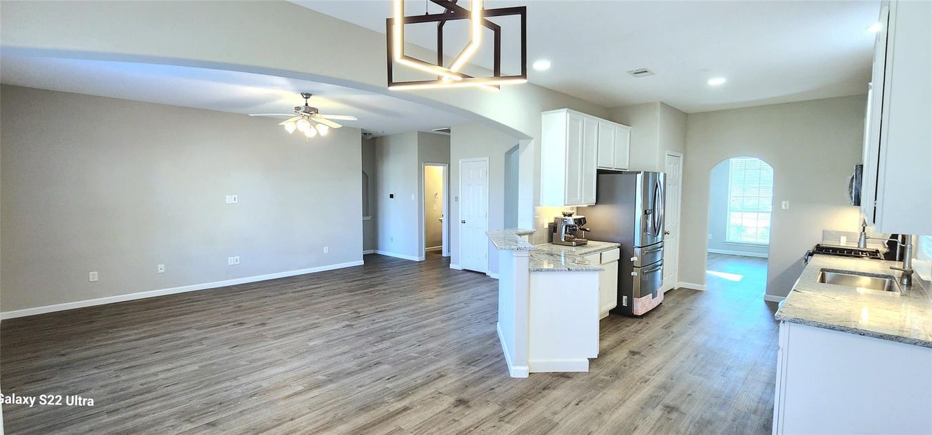 Interior, Kitchen, Recessed Lighting, Wood Texture Flooring