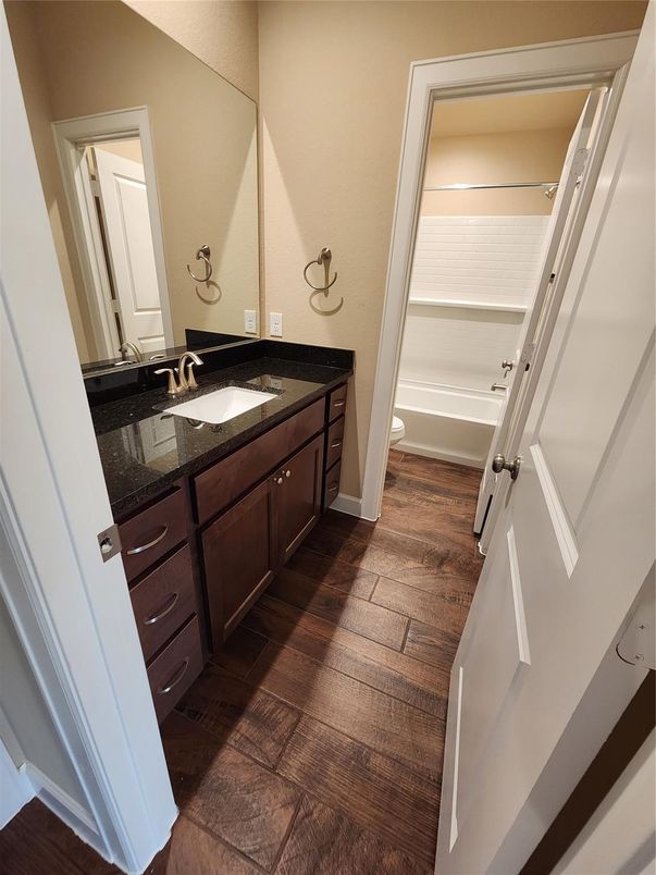 Bathroom, Dual Sink Vanities, Interior, Wood Texture Flooring