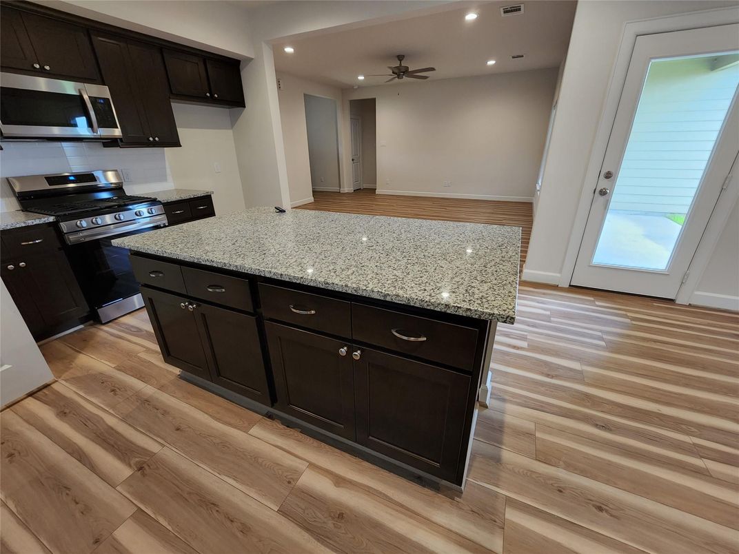 Interior, Kitchen, Recessed Lighting, Wood Texture Flooring
