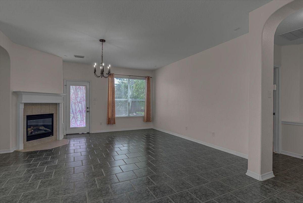 Chandelier, Empty room, Fireplace, Interior, Pendant Lights