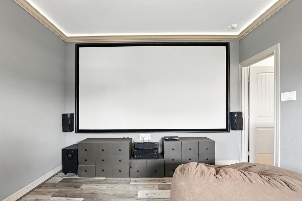 Interior, Projection Screen, Wood Texture Flooring