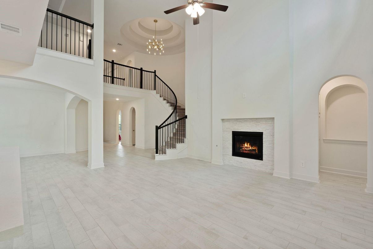 Chandelier, Fireplace, Interior, Recessed Lighting, Wood Texture Flooring