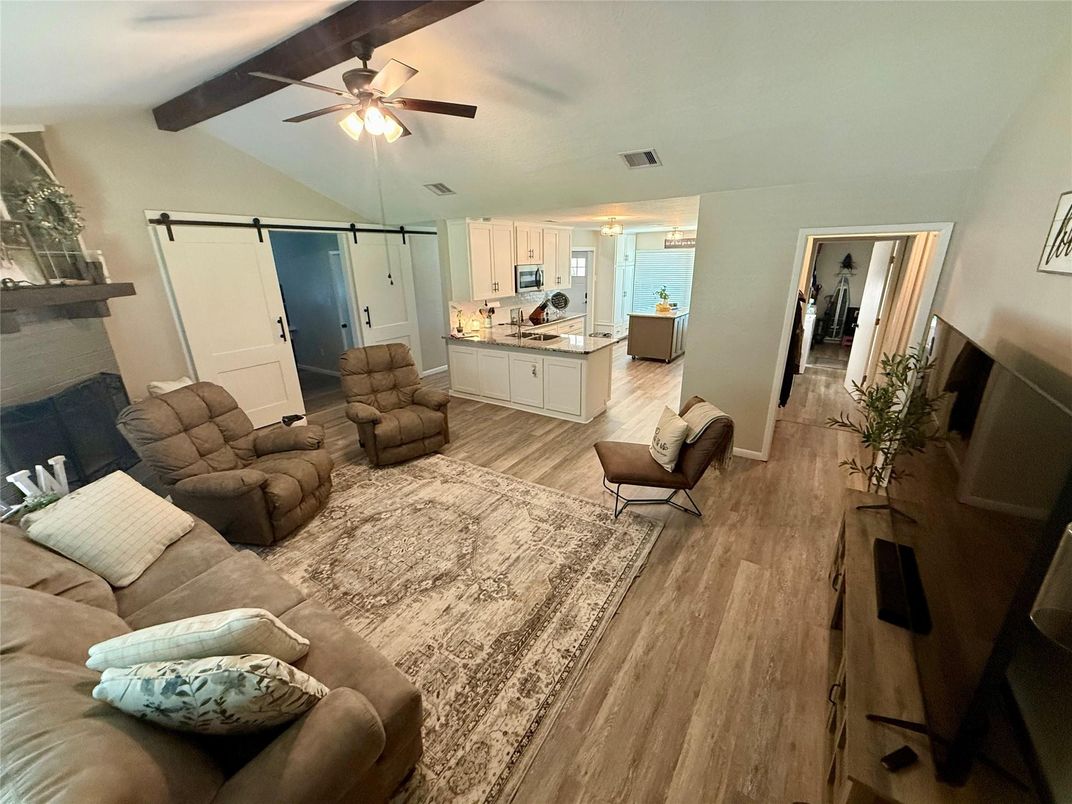 Interior, Kitchen, Living room, Wooden Beams, Wood Texture Flooring