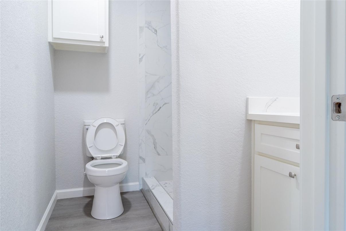 Bathroom, Interior, Marble Walls, Wood Texture Flooring