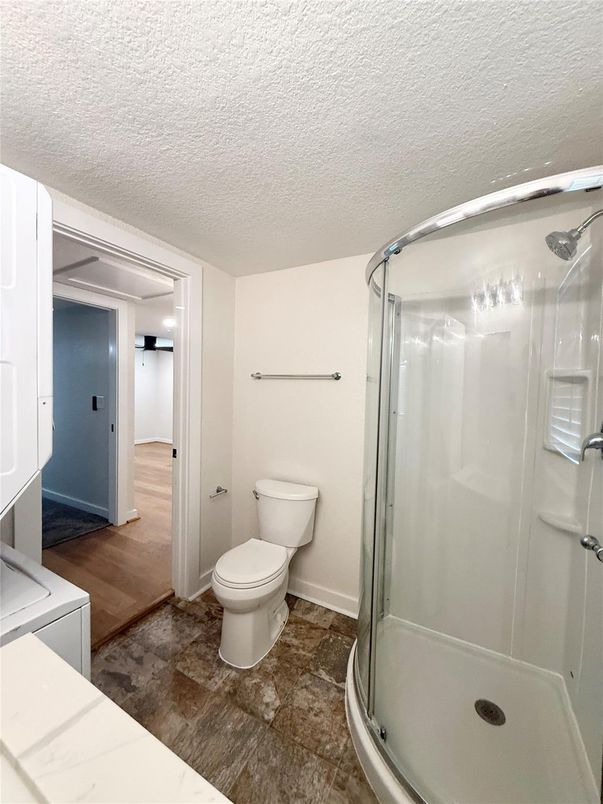 Bathroom, Glass Shower, Interior, Wood Texture Flooring