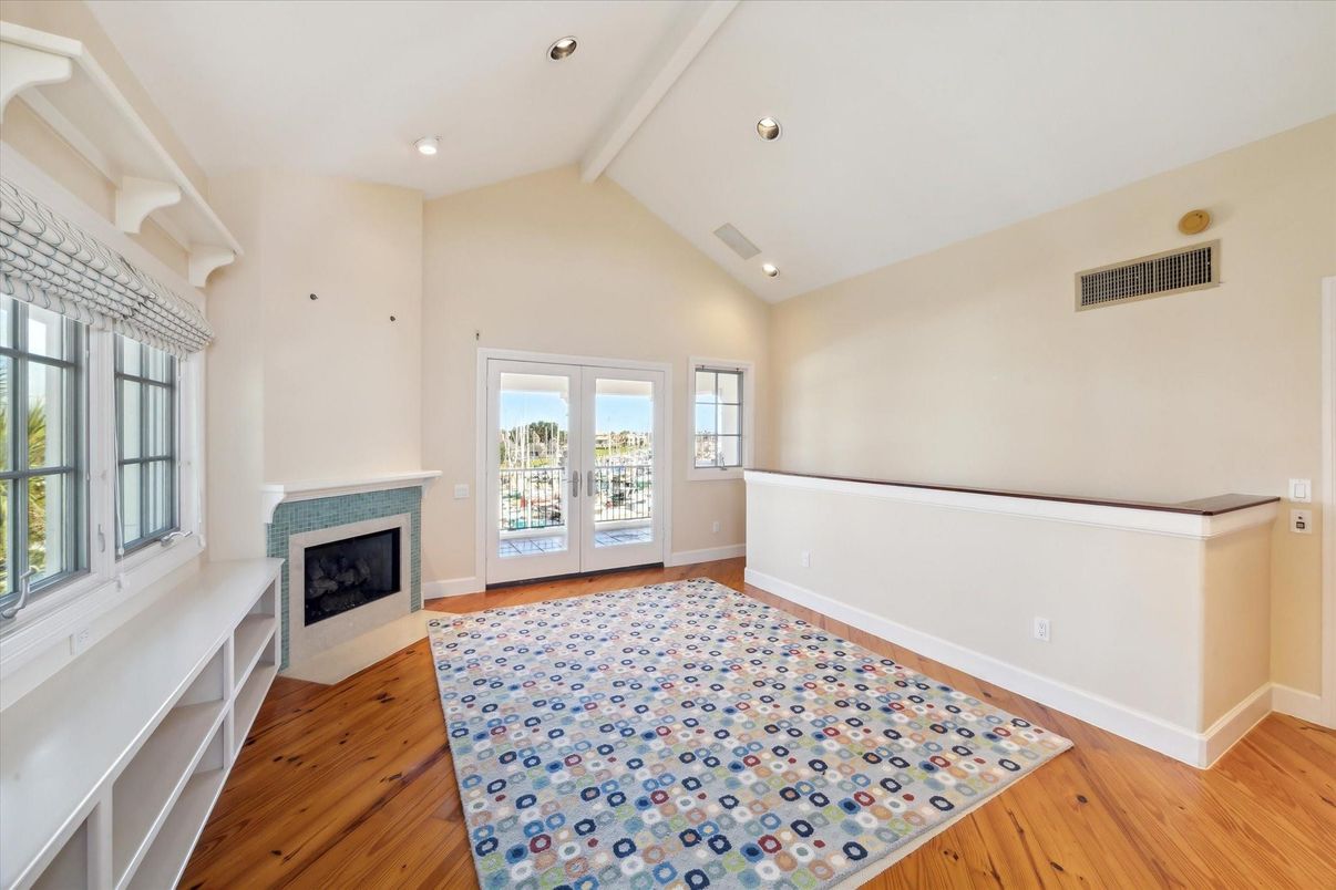 Empty room, Fireplace, Interior, Recessed Lighting, Wood Texture Flooring