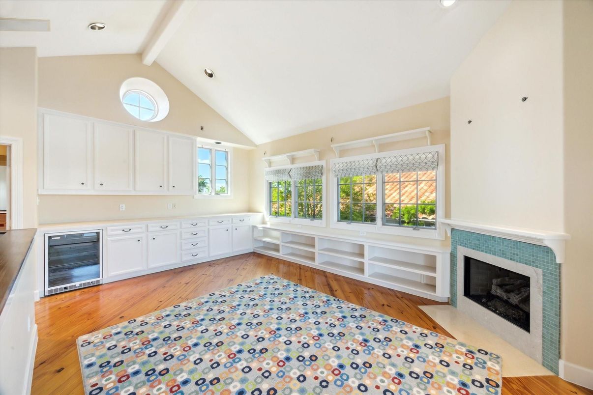 Fireplace, Interior, Recessed Lighting, Wood Texture Flooring