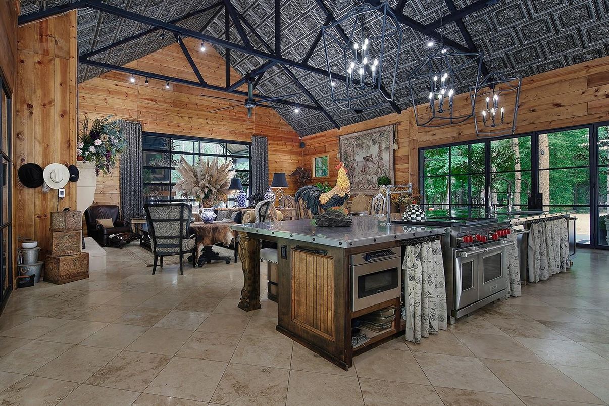 Chandelier, Interior, Kitchen, Wooden Ceilings, Wooden Walls