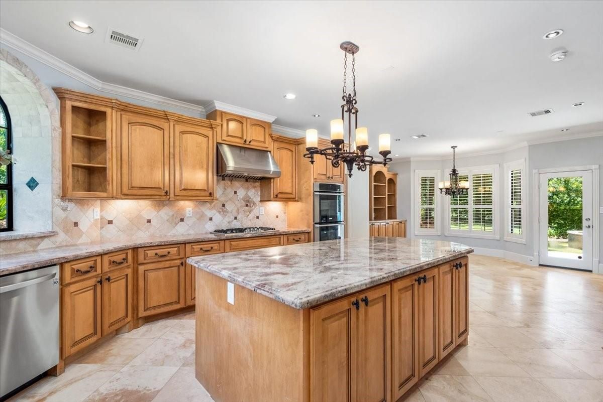 Chandelier, Interior, Kitchen, Pendant Lights, Recessed Lighting, Stainless Steel Appliances