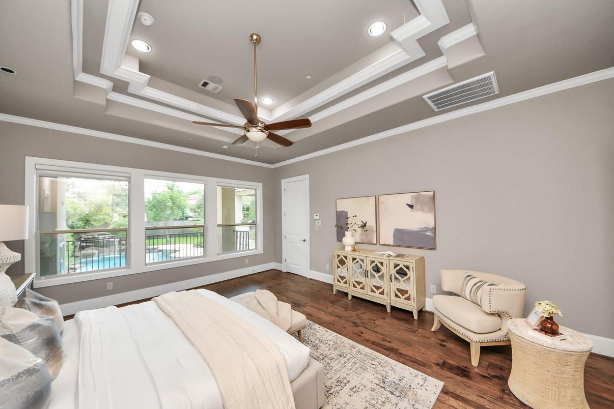 Bedroom, Interior, Recessed Lighting, Wood Texture Flooring
