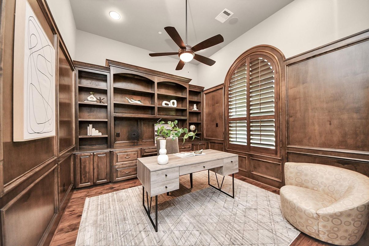 Home Office, Interior, Recessed Lighting, Wood Texture Flooring