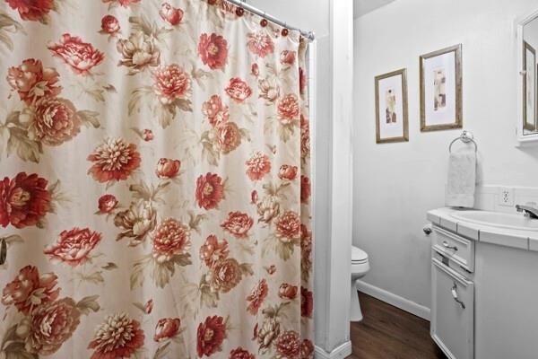 Bathroom, Interior, Tile Countertops, Wood Texture Flooring
