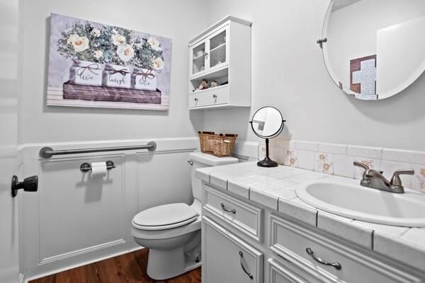 Bathroom, Interior, Tile Countertops, Wood Texture Flooring