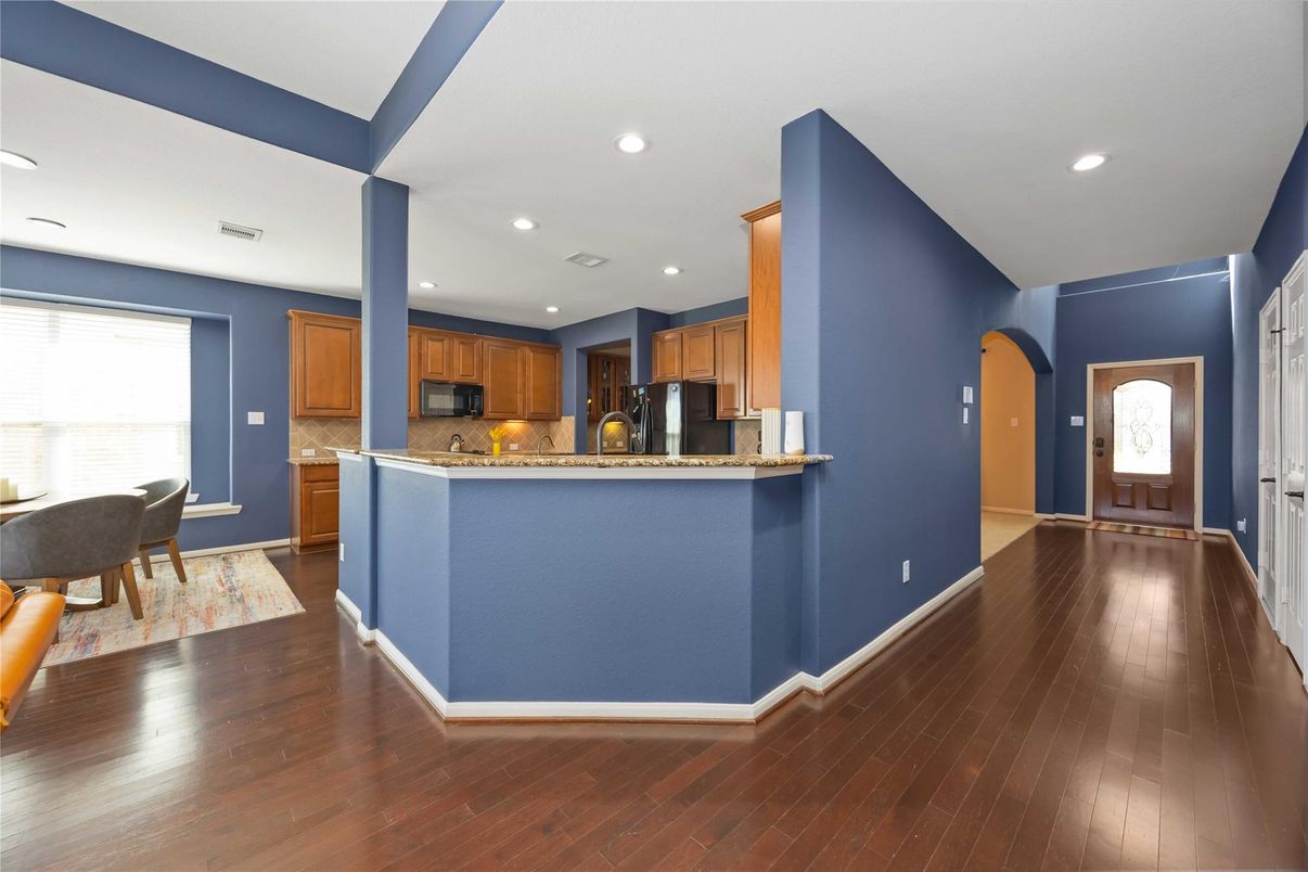Interior, Kitchen, Recessed Lighting, Wood Texture Flooring