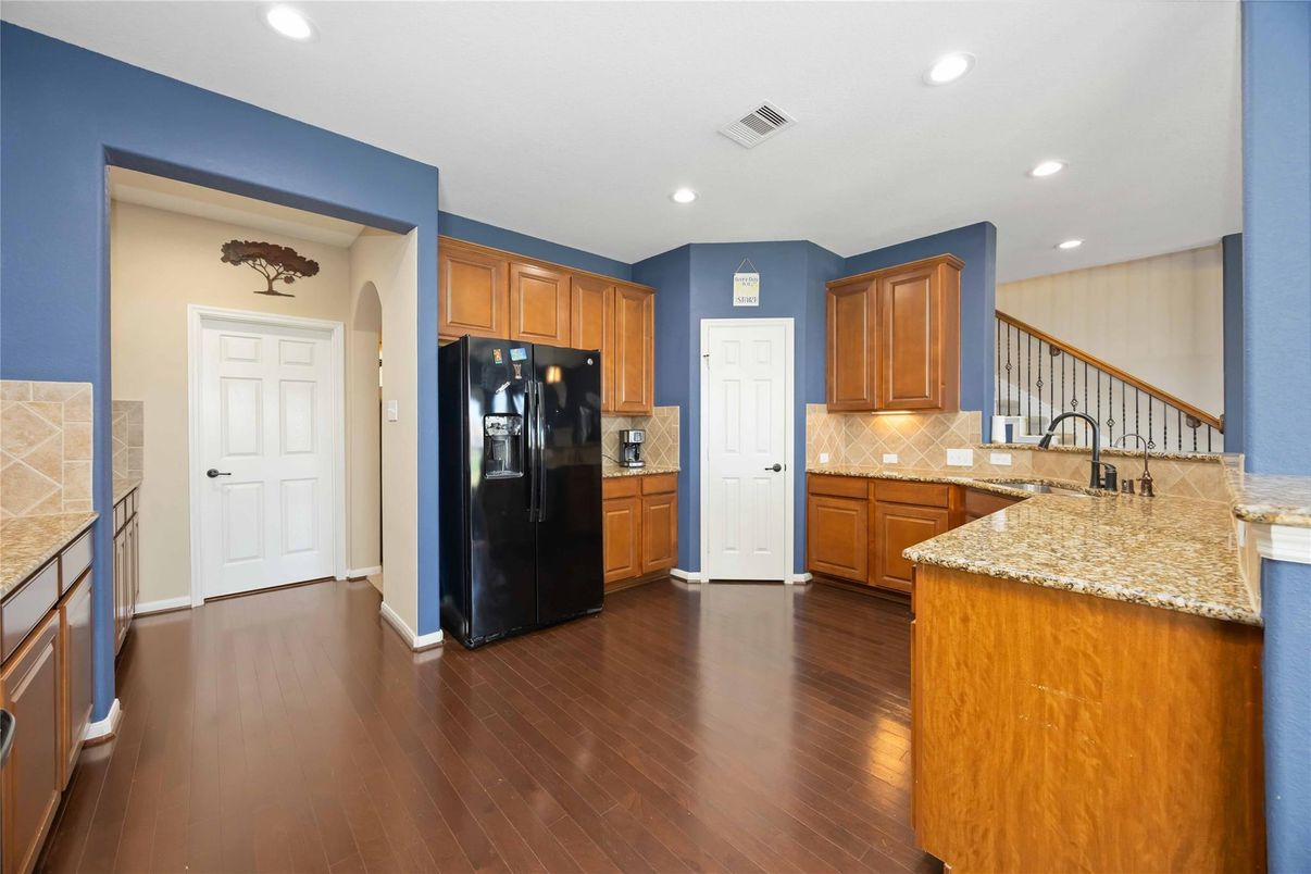 Interior, Kitchen, Recessed Lighting, Wood Texture Flooring