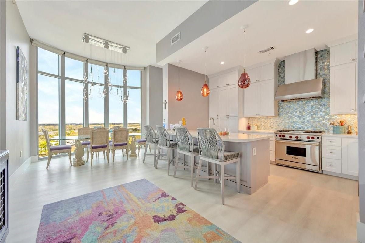 Dining room, Interior, Kitchen, Pendant Lights, Recessed Lighting, Stainless Steel Appliances