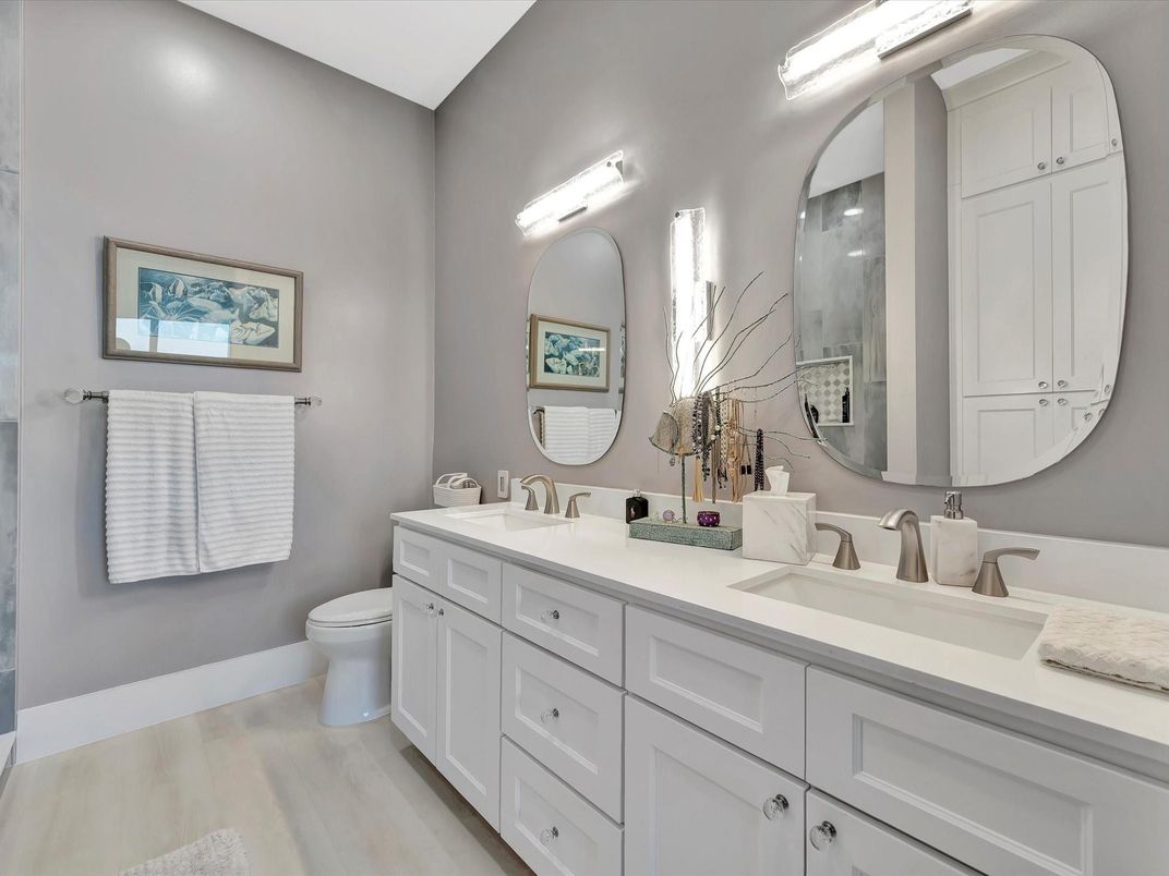 Bathroom, Dual Sink Vanities, Interior, Wood Texture Flooring