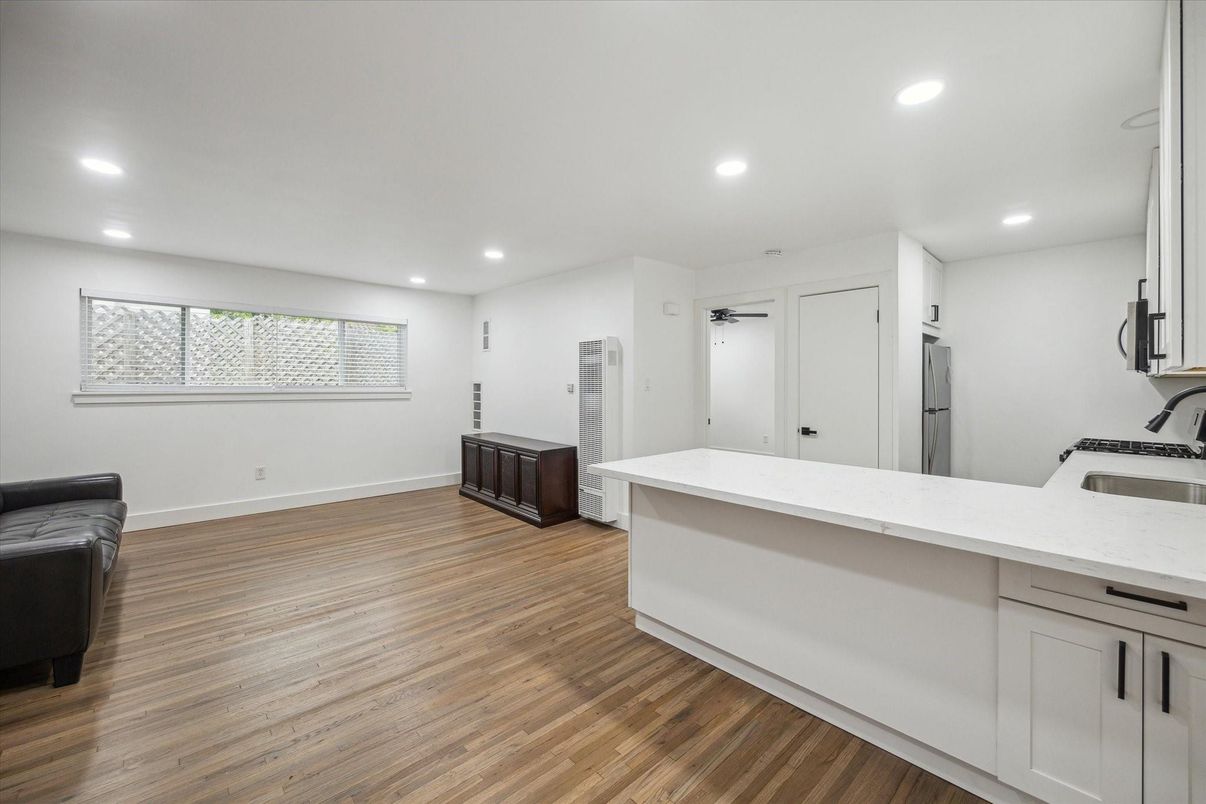 Interior, Kitchen, Recessed Lighting, Wood Texture Flooring